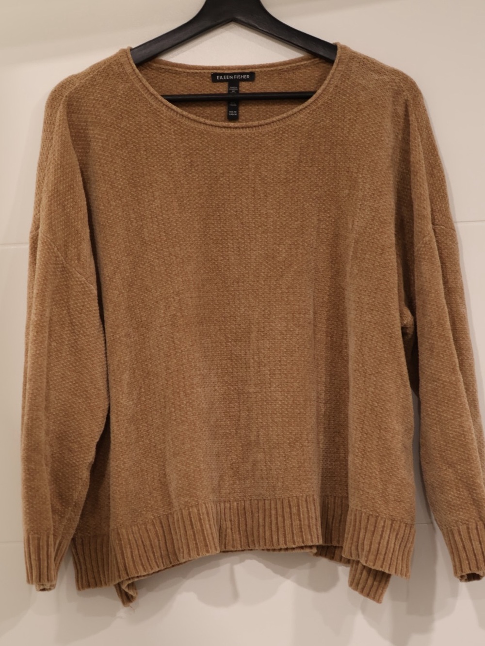 Eileen Fisher Organic Cotton Camel Textured Knit Sweater Medium Relaxed Fit